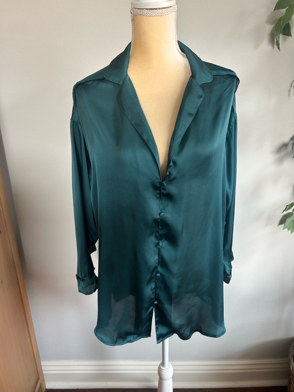 NEW Intimately by Free People Silky Teal Button-Front Nightgown Sz M
